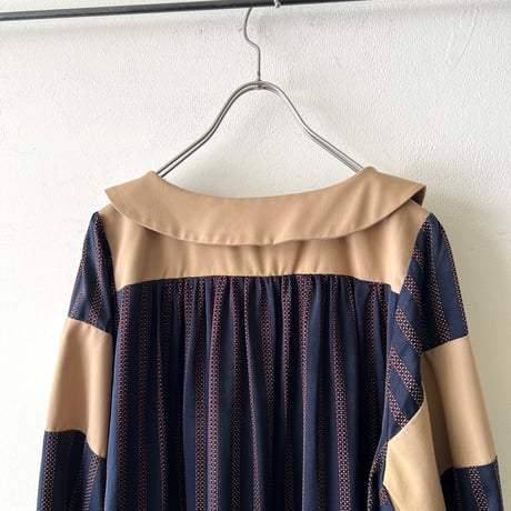 Stripe & Flower Pattern Docking Maxi Dress