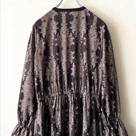Damask Pattern Bell Sleeve Maxi Dress