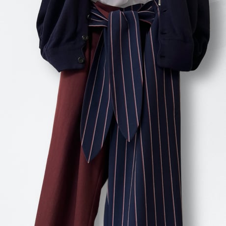 Bi-color Design Waist Ribbon Wide Flare Pants