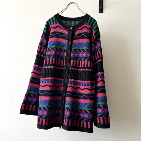 90's Multicolor 3D Design Knit Cardigan