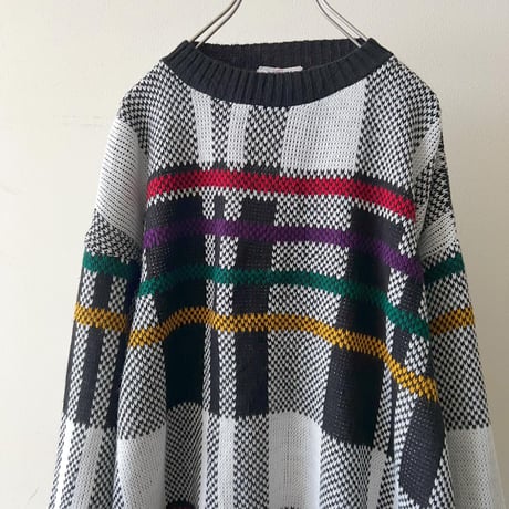 90's Check Pattern Knit Sweater