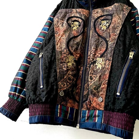 80-90's Otello Pelle Embroidery Design Art Pattern Zip JKT