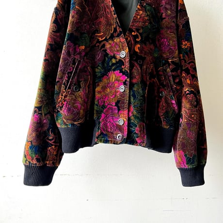 Vintage Flower Pattern Velvet Short JKT