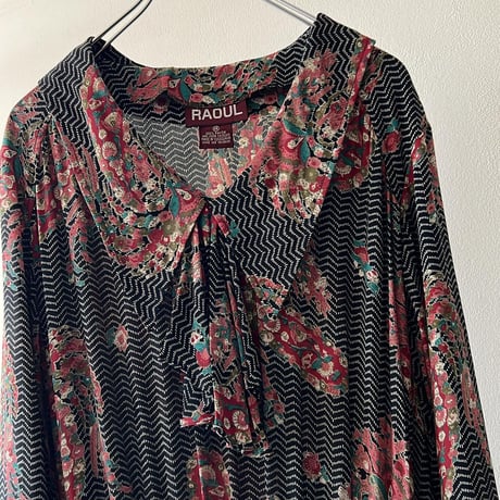 Vintage Botanical Pattern Big Collar Long Dress