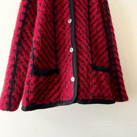 80-90's Euro Stripe Design Shaggy Wool JKT