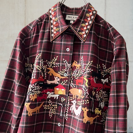 Paul & Joe Paris Embroidery Animal  Design Check Pattern Shirt