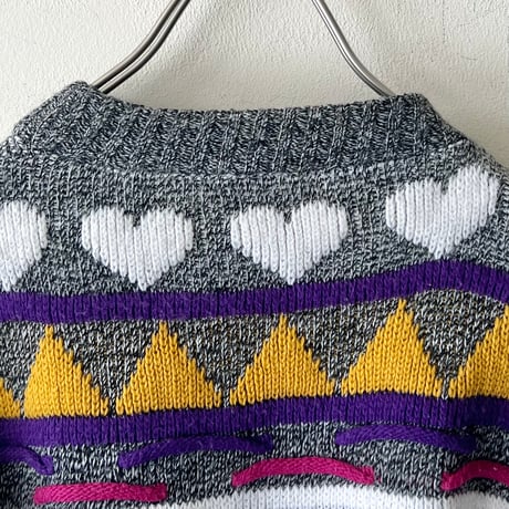 80-90's Heart & Elephant Pattern Knit Sweater (made in USA)