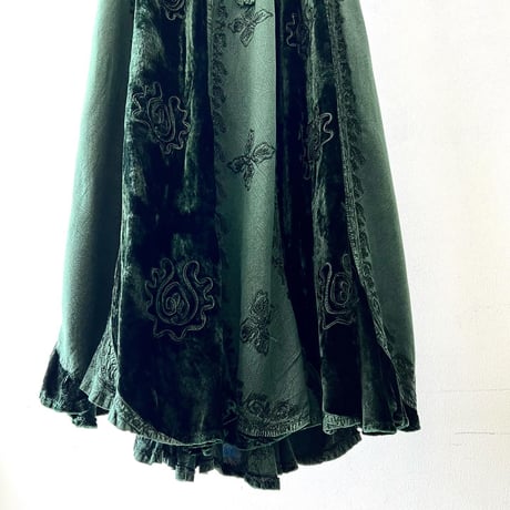 Vintage Embroidery Design Rayon&Velours Maxi Skirt