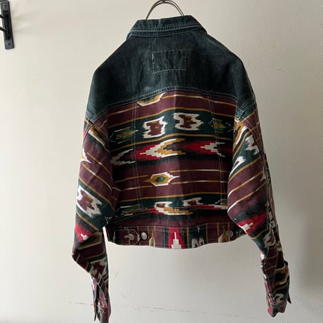Vintage Native Pattern Short Denim JKT