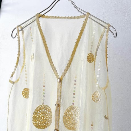 Lace and Spangle Design Sheer Vest