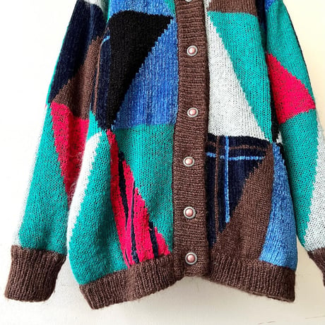 Vintage Multicolor Switch Pattern Knit Cardigan