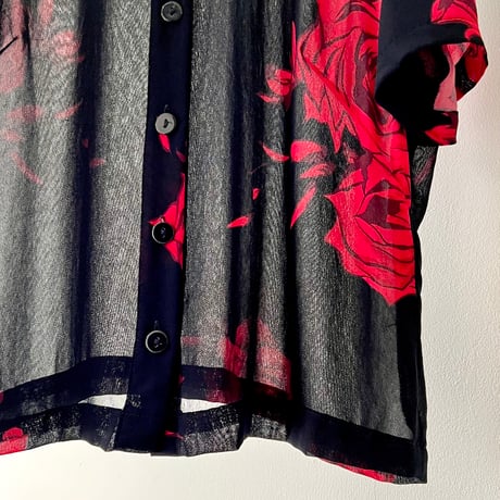 Euro Vintage Flower Pattern Short Sheer Blouse