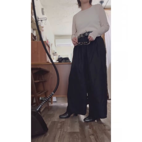 【即納品】【ブラック】リネンツイルイージーパンツ