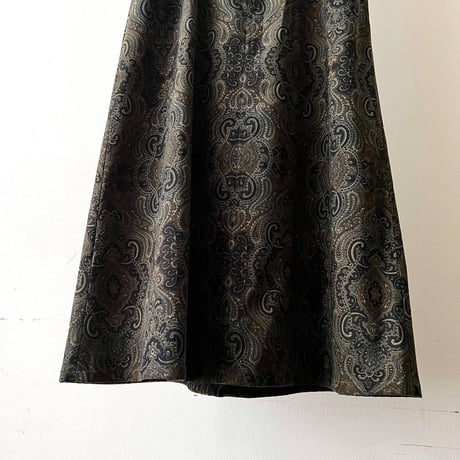Vintage Paisley Pattern Fake Suede Long Flare Skirt