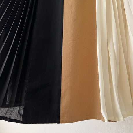 Tri-color Switch Design Pleats Long Skirt