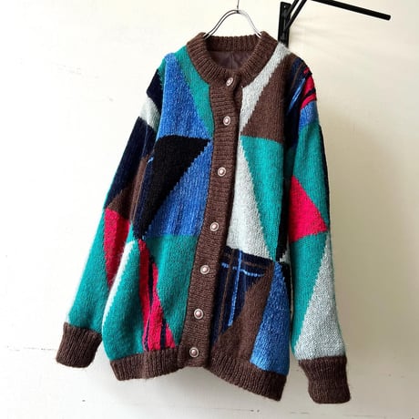 Vintage Multicolor Switch Pattern Knit Cardigan