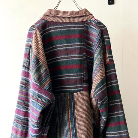 90's Patchwork Design Flannel Zip-up JKT