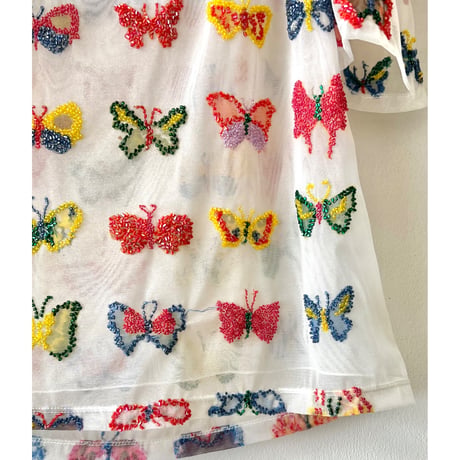 Euro Vintage Butterfly Bijou Embroidery Design Sheer-top (made in Italy)