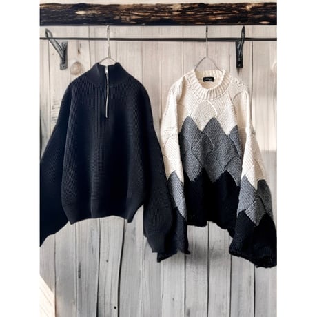 Balloon Sleeve Half-zip High Neck Knit
