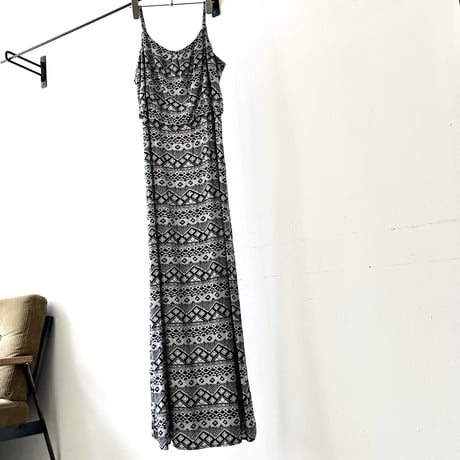 Vintage Geometric Pattern Camisole Maxi Dress