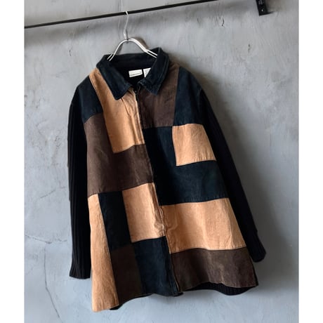 Vintage Suede Patchwork Design Combi-knit JKT