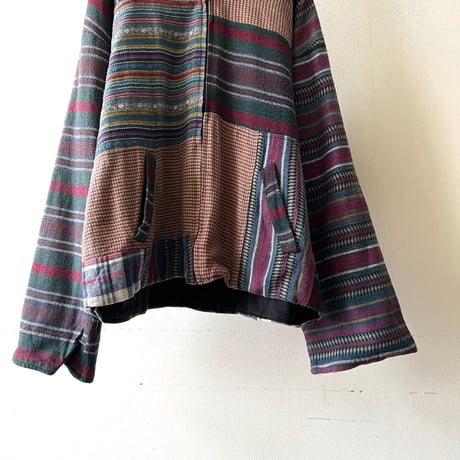 90's Patchwork Design Flannel Zip-up JKT