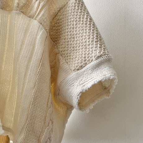 Remake "Patchwork " Half Sleeve Aran Knit Sweater