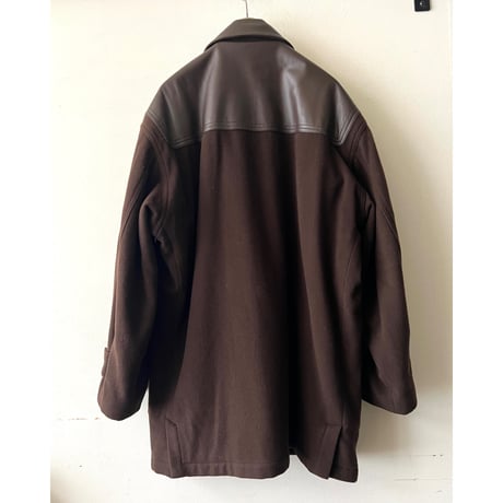 Vintage Fake Leather & Melton Wool Design Half Coat