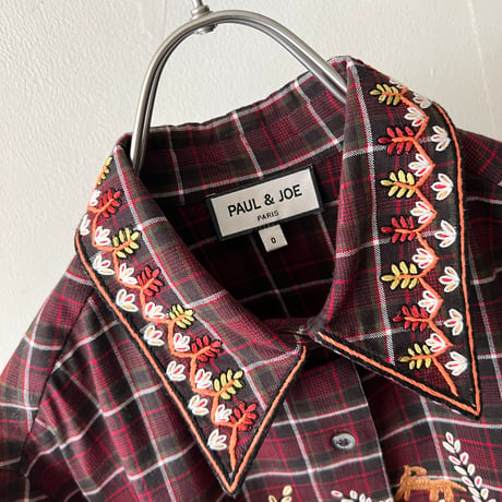 Paul & Joe Paris Embroidery Animal  Design Check Pattern Shirt