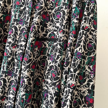 Vintage Flower Pattern Band Collar Shirt Blouse