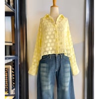 Lemon Color Flower Dot Pattern Short Sheer Shirt