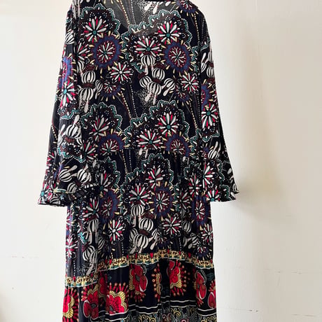 Embroidery Design Geometric Pattern Bell-Sleeve Long Dress