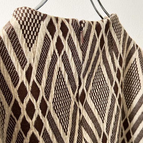 Vintage Geometric Pattern High Neck Cut and sew