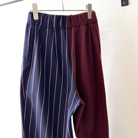 Bi-color Design Waist Ribbon Wide Flare Pants