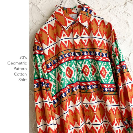 90's Geometric Patternコットンシャツ