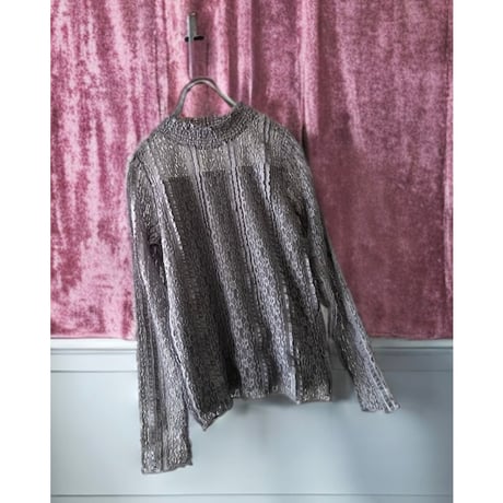 Gray Color Lace Design Mock Neck Blouse