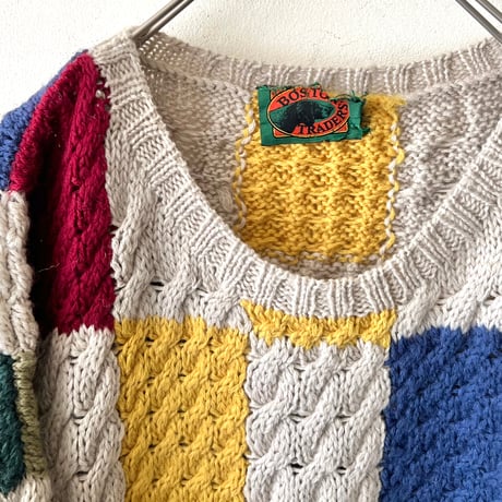 Euro Vintage Checker Pattern Knit Sweater