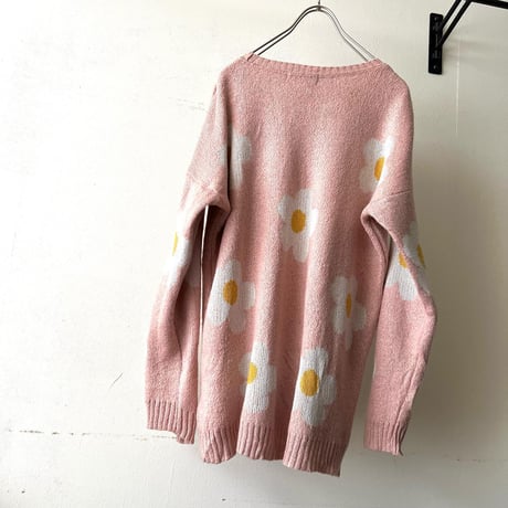 Euro Vintage Flower Pattern Knit Sweater