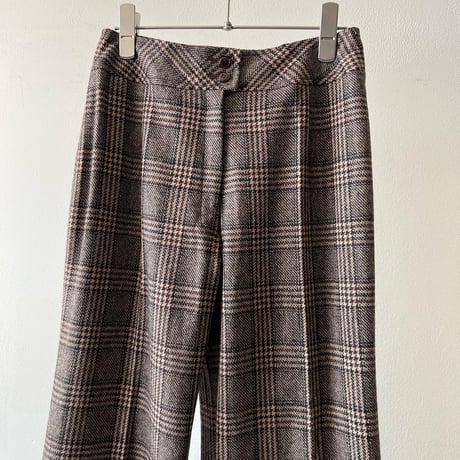Vintage Check Pattern Wool Flare Pants