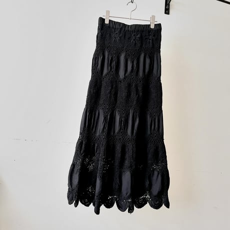 Black Color Crochet Design Long Skirt