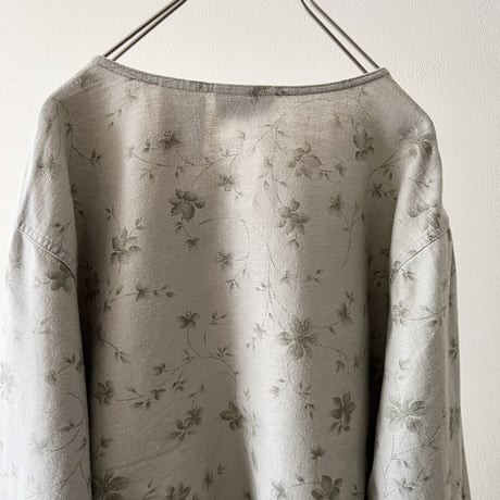 Vintage Flower Pattern Linen Cotton No Collar JKT