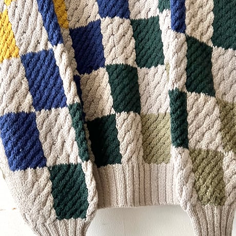 Euro Vintage Checker Pattern Knit Sweater