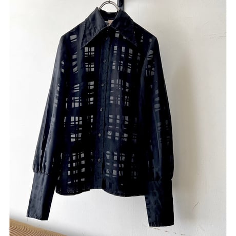 Euro Vintage Plaid Pattern Sheer Blouse