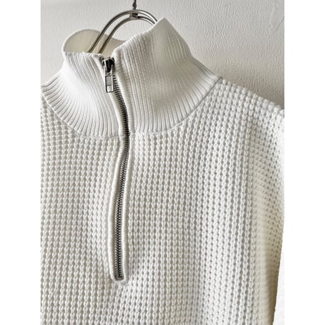 Balloon Sleeve Half-zip High Neck Knit
