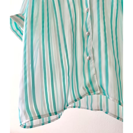 Euro Vintage Stripe Pattern Sheer Blouse