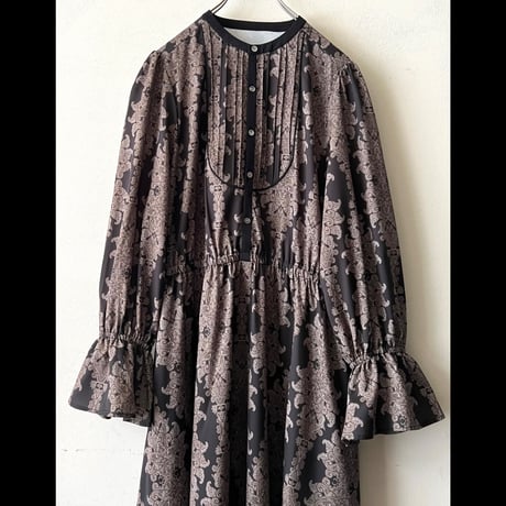 Damask Pattern Bell Sleeve Maxi Dress