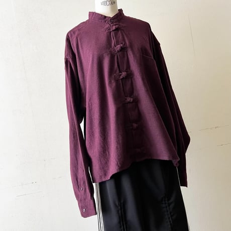"Remake" Suede China Shirt (color : bourdeax)
