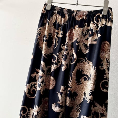 Vintage Dragon Pattern Satin Easy Pants