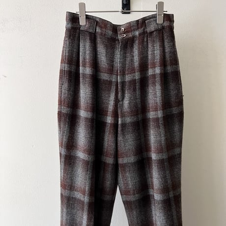 Vintage Check Pattern Tuck Pants