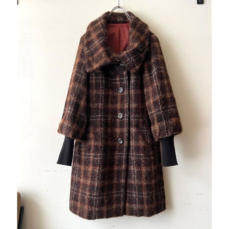 Vintage Plaid Pattern Shaggy Wool Long Rib Coat